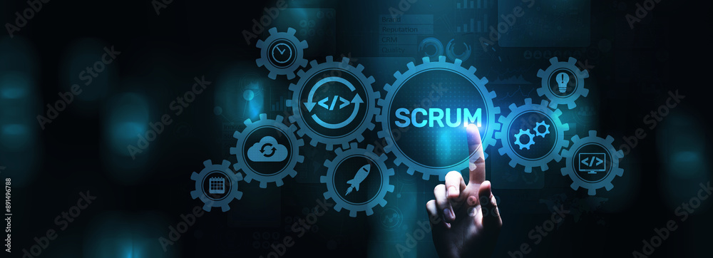 Scrum agile software development project management methodology business technology concept. Scrum agile software development project management methodology business technology concept.