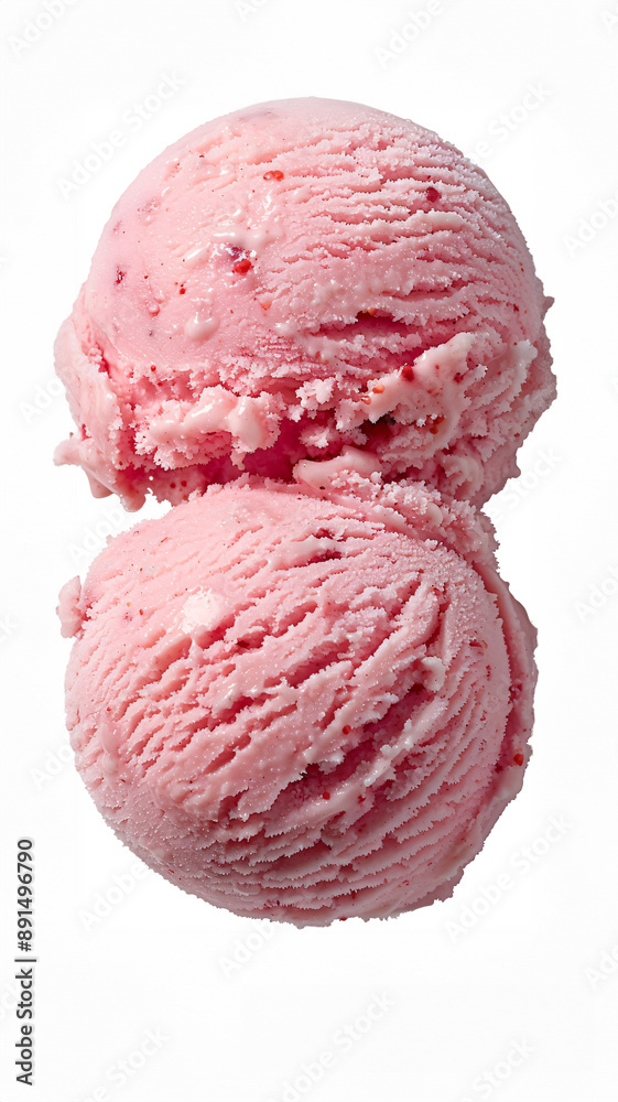 Strawberry Ice Cream: A delightful scoop of strawberry ice cream, arranged closely on a pristine white background. Strawberry Ice Cream: A delightful scoop of strawberry ice cream, arranged closely on a pristine white background.
