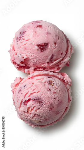 Strawberry Ice Cream: A delightful scoop of strawberry ice cream, arranged closely on a pristine white background. 