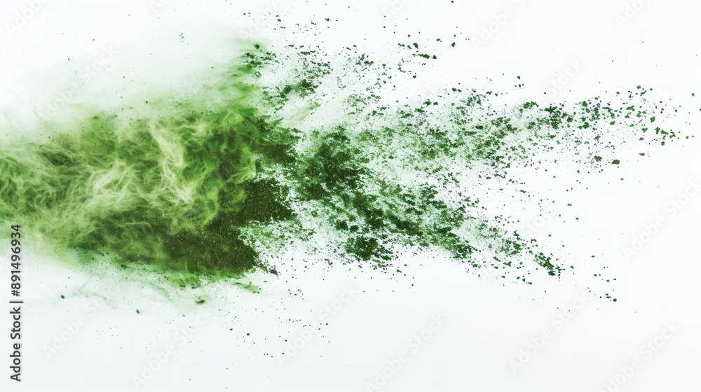 Abstract Green Powder Explosion on White Background - Colorful Splashes, Design Element, Graphic Design Abstract Green Powder Explosion on White Background - Colorful Splashes, Design Element, Graphic Design