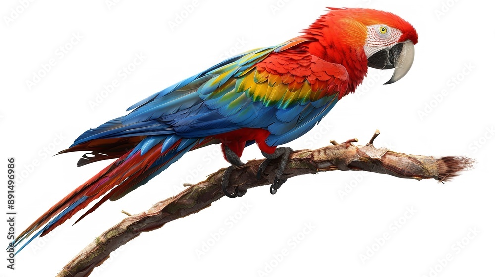 Obraz premium A detailed image of a colorful parrot, isolated on a white background.