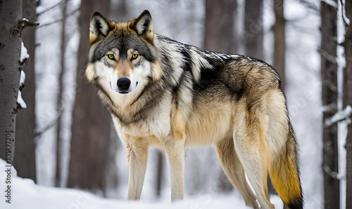 Wolf in a cold forest