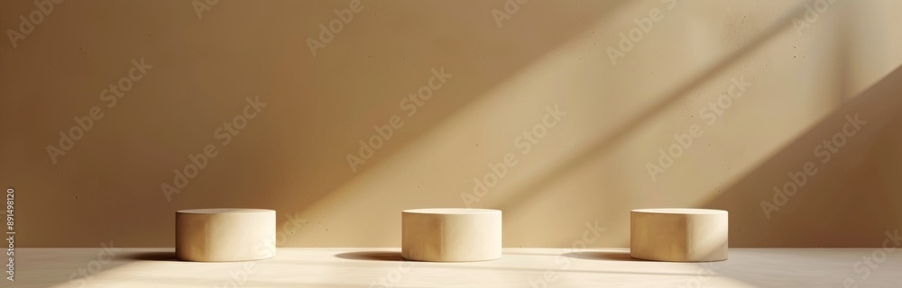 Minimalistic 3D Render Podiums on Beige Background for Product Presentation Scene Minimalistic 3D Render Podiums on Beige Background for Product Presentation Scene