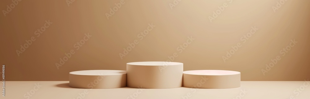 Modern Minimalistic 3D Render Podium Showcase Design with Beige Background and Geometric Shapes for Product Presentation Scene Modern Minimalistic 3D Render Podium Showcase Design with Beige Background and Geometric Shapes for Product Presentation Scene