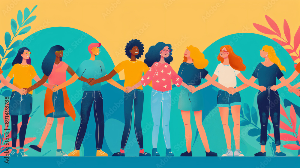 Diverse group of women holding hands in unity and solidarity ...