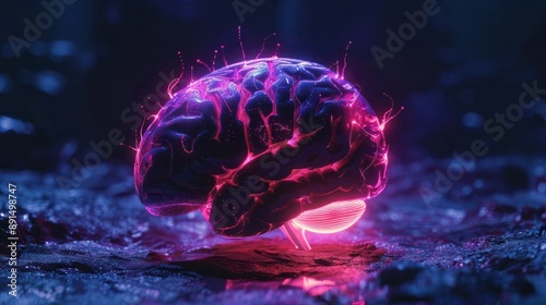 Photo of a neon-lit brain in the dark photo