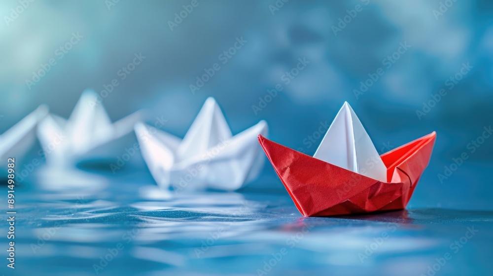 group of paper boats on a blue background group of paper boats on a blue background