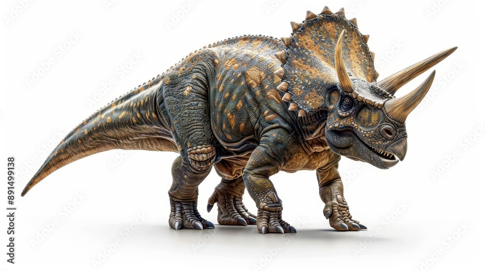 High-quality detailed 3D rendering of a triceratops dinosaur model on a white background, showcasing realistic textures and intricate design. High-quality detailed 3D rendering of a triceratops dinosaur model on a white background, showcasing realistic textures and intricate design.