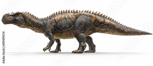 Fototapeta Naklejka Na Ścianę i Meble -  Realistic 3D rendering of a prehistoric dinosaur with sharp spikes, detailed texture, and lifelike posture against a white background.