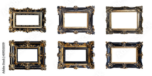 Wallpaper Mural Collection of antique gold and black picture rectangular frames isolated on a transparent background, cut out, PNG Torontodigital.ca