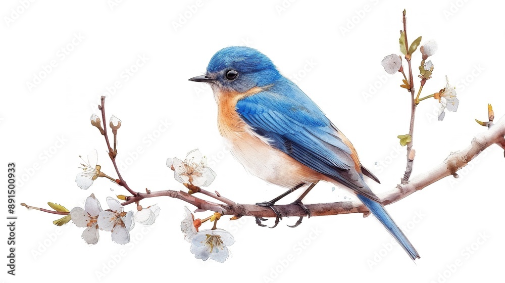 This artwork showcases a bluebird resting on a leafless branch, contrasting the life of the bird with the dormancy of autumn This artwork showcases a bluebird resting on a leafless branch, contrasting the life of the bird with the dormancy of autumn