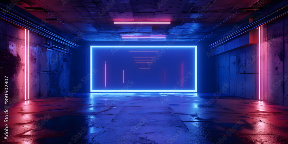 Sci Fi Futuristic Cyber Retro Gaming Showcase Product Garage Grunge Concrete Neon Laser Glowing Frame Billboard Background Empty Hangar Studio Tunnel Background 3D Rendering Sci Fi Futuristic Cyber Retro Gaming Showcase Product Garage Grunge Concrete Neon Laser Glowing Frame Billboard Background Empty Hangar Studio Tunnel Background 3D Rendering