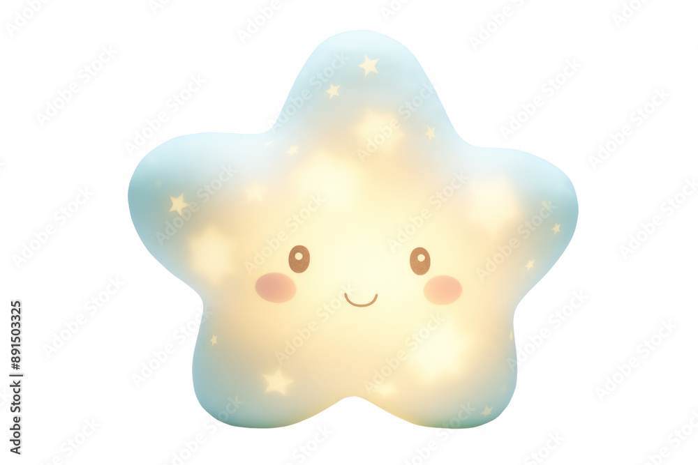 A playful children's nightlight in the shape of a star or a cloud, with a soft, warm light, isolated on a white background