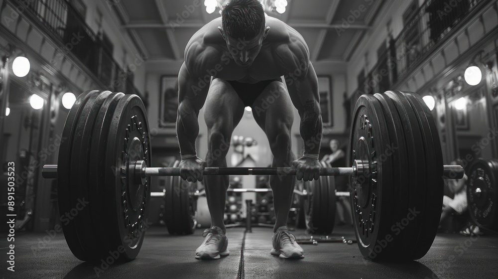 Male bodybuilder exercising with barbell Male bodybuilder exercising with barbell