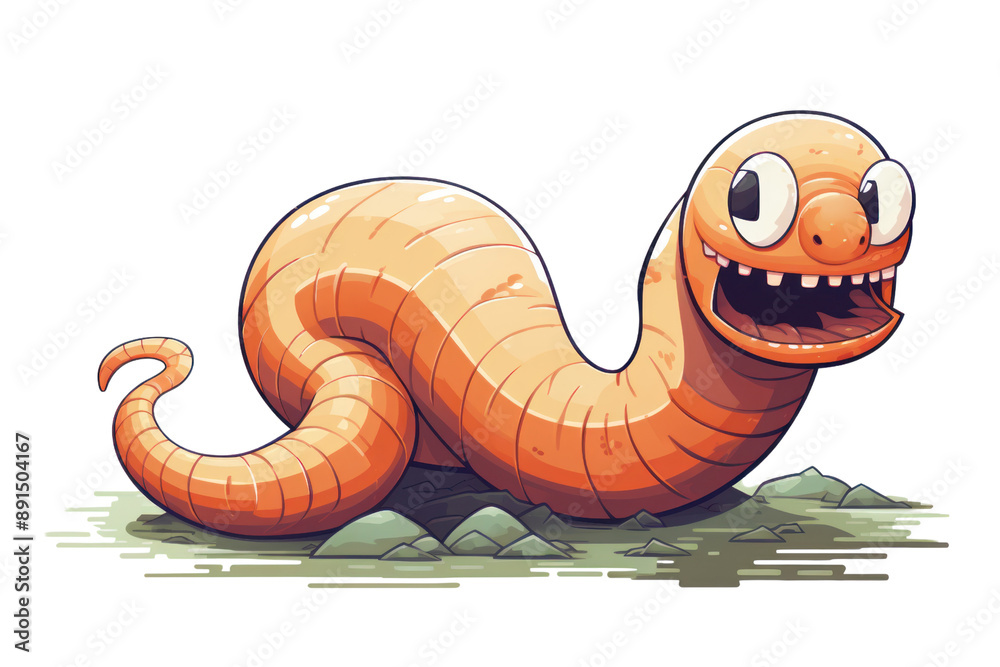 Fototapeta premium pixel art rendition of a mischievous cartoon worm slithering across a pixelated white background.
