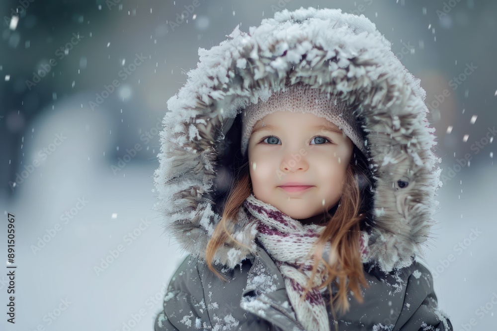 A portrait of a little girl dressed in winter clothes is shaking from the cold A portrait of a little girl dressed in winter clothes is shaking from the cold