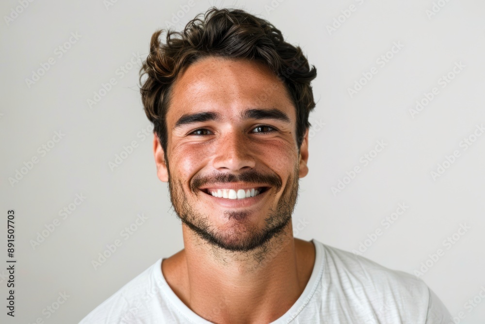 An attractive athlete sporty man with white teeth on white background An attractive athlete sporty man with white teeth on white background