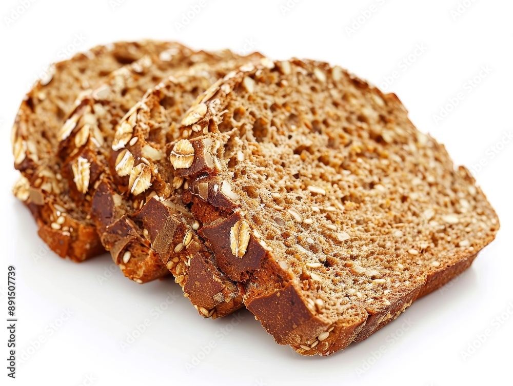 Close Up Of Sliced Whole Wheat Bread With Seeds And Oats On White Background Close Up Of Sliced Whole Wheat Bread With Seeds And Oats On White Background