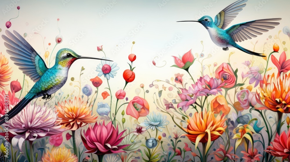 colorful hummingbirds in the sky colorful hummingbirds in the sky