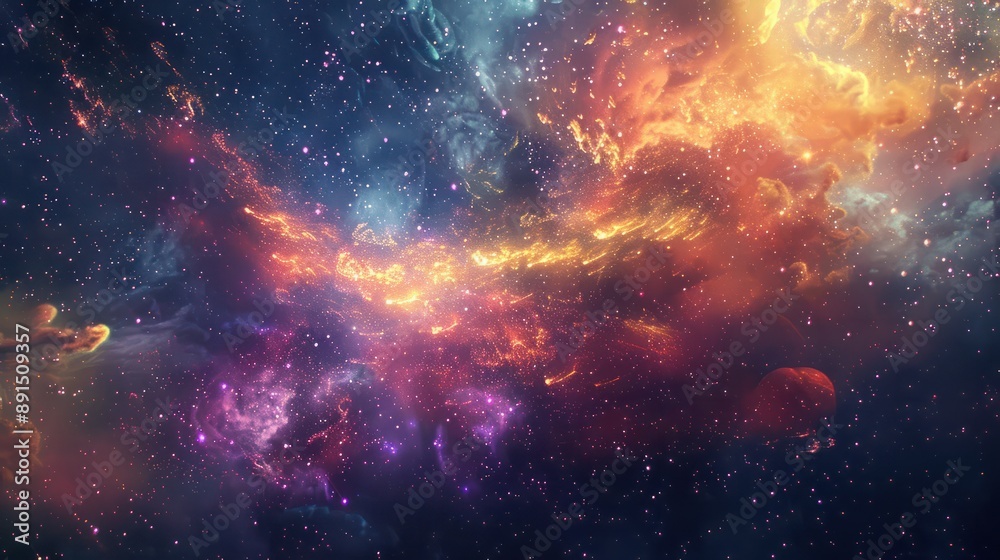 Obraz premium Colorful abstract wallpaper texture background illustration, Universe and time travel between stars and planets