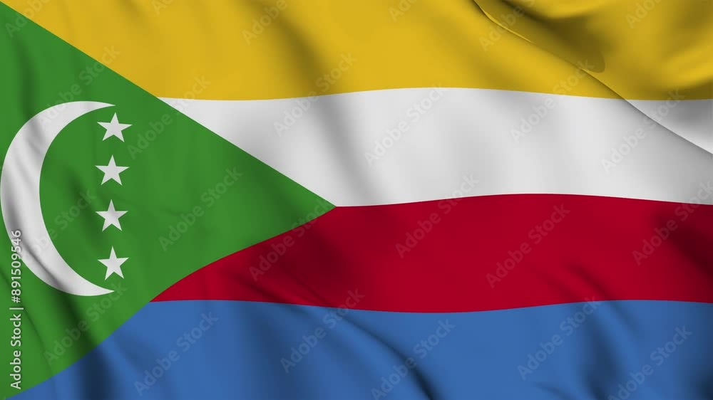 A beautiful view of the Comoros flag video. 3d flag-waving video. Comoros flag 4K resolution. A beautiful view of the Comoros flag video. 3d flag-waving video. Comoros flag 4K resolution.
