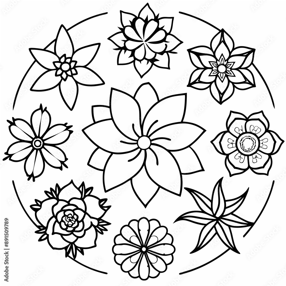 Obraz premium Flower icon sign outline isolated black and white element graphic design
