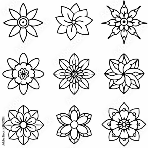 Flower icon sign outline isolated black and white element graphic design