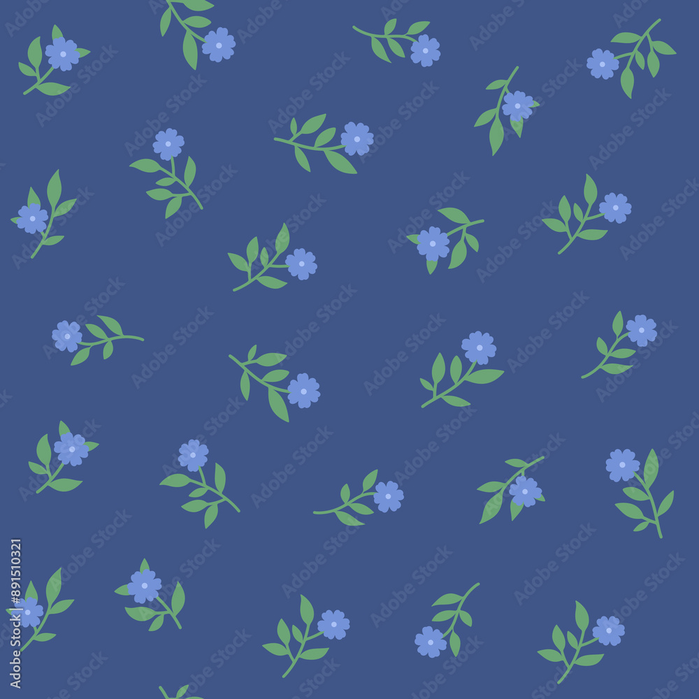 Monochromatic purple ditsy floral seamless pattern. Hand drawn small flowers with leaves scattered on violet background. Delicate floral branches allover illustration. Botanical daisy endless print Monochromatic purple ditsy floral seamless pattern. Hand drawn small flowers with leaves scattered on violet background. Delicate floral branches allover illustration. Botanical daisy endless print