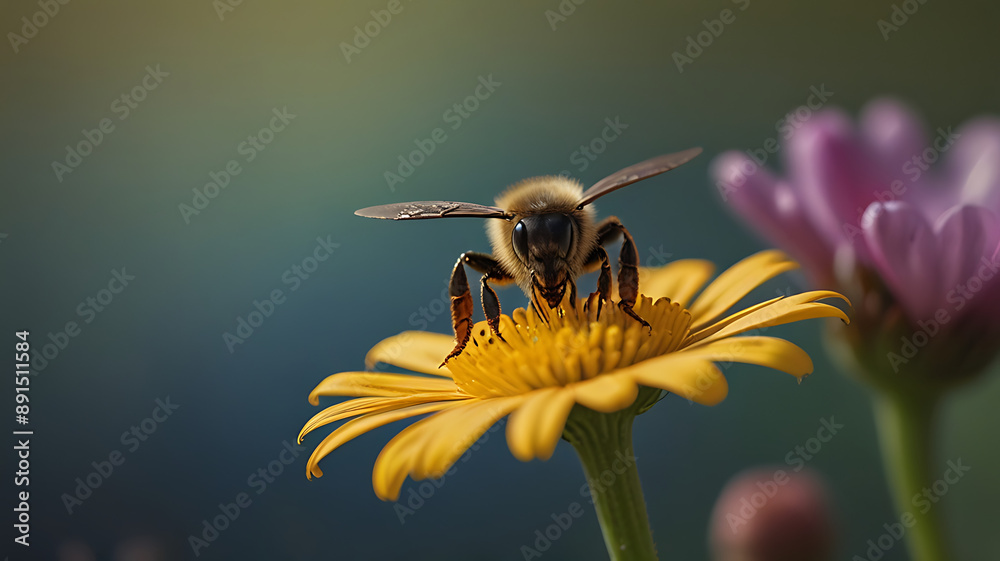 A bee collecting nectar from a flower, symbolizing diligence and productivity. A bee collecting nectar from a flower, symbolizing diligence and productivity.