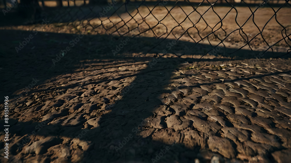 Fototapeta premium The shadow of a fence on the ground, symbolizing feelings of being trapped or confined by mental health issues.