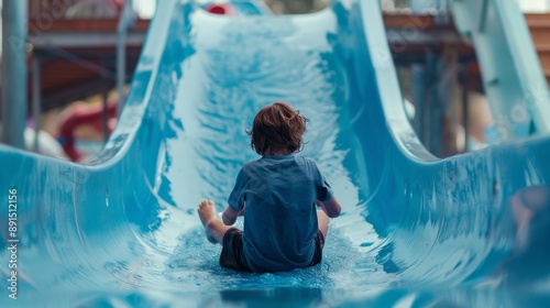 Kid sliding a blue Waterslide photo