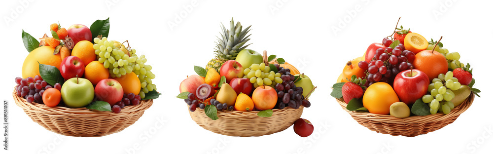 Set of fresh seasonal fruits basket. Isolated on a transparent background. Set of fresh seasonal fruits basket. Isolated on a transparent background.