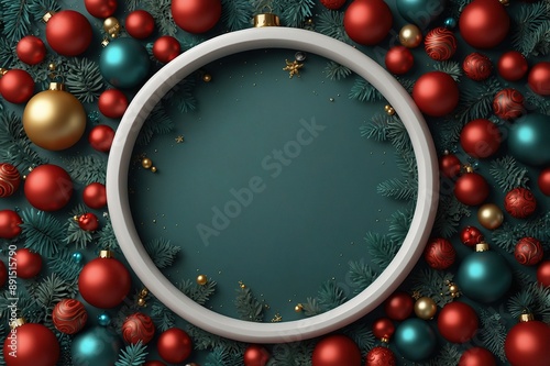 3D circle to celebrate beautiful merry christmas and happy new year frame background