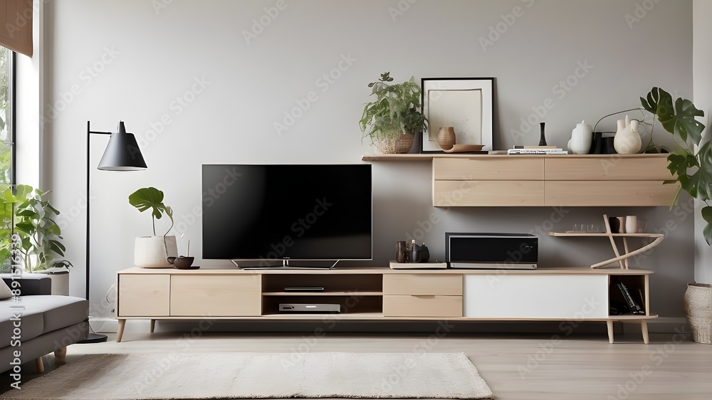 TV cabinet in a living room with Scandinavian design TV cabinet in a living room with Scandinavian design