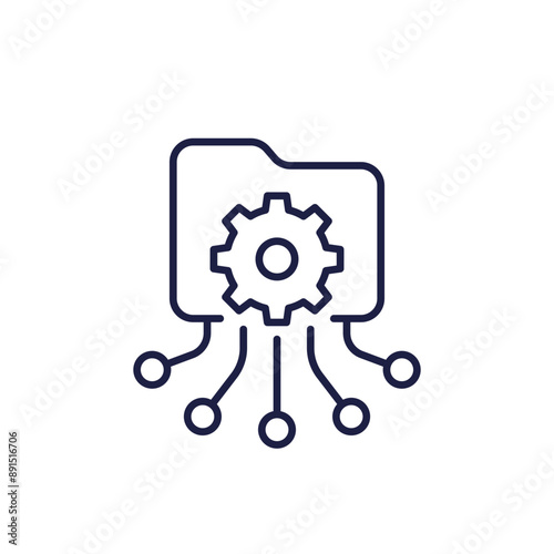 process data icon with file folder, line vector