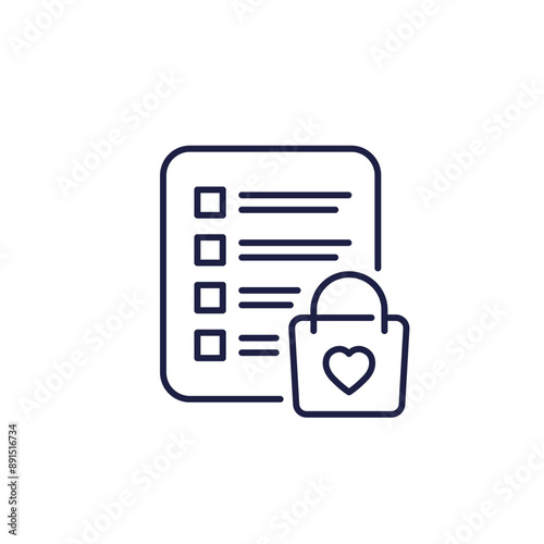shopping list icon with a bag in line style