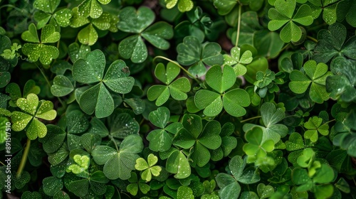 Wallpaper Mural Close-Up of Dewy Clover Leaves - Green, Nature, Texture, Ireland, Lucky Torontodigital.ca