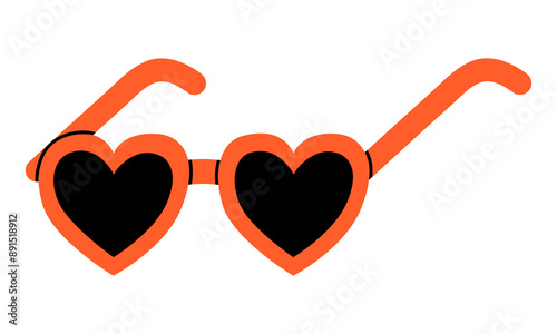 Hand drawn cute cartoon illustration of heart shaped glasses. Flat vector first sight love in colored doodle style. Rose-colored vision icon. Valentine's Day print. Romantic feelings. Isolated.