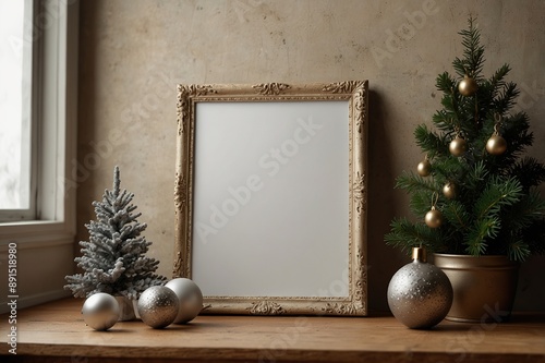 blank frame mockup, christmas interior mockup 