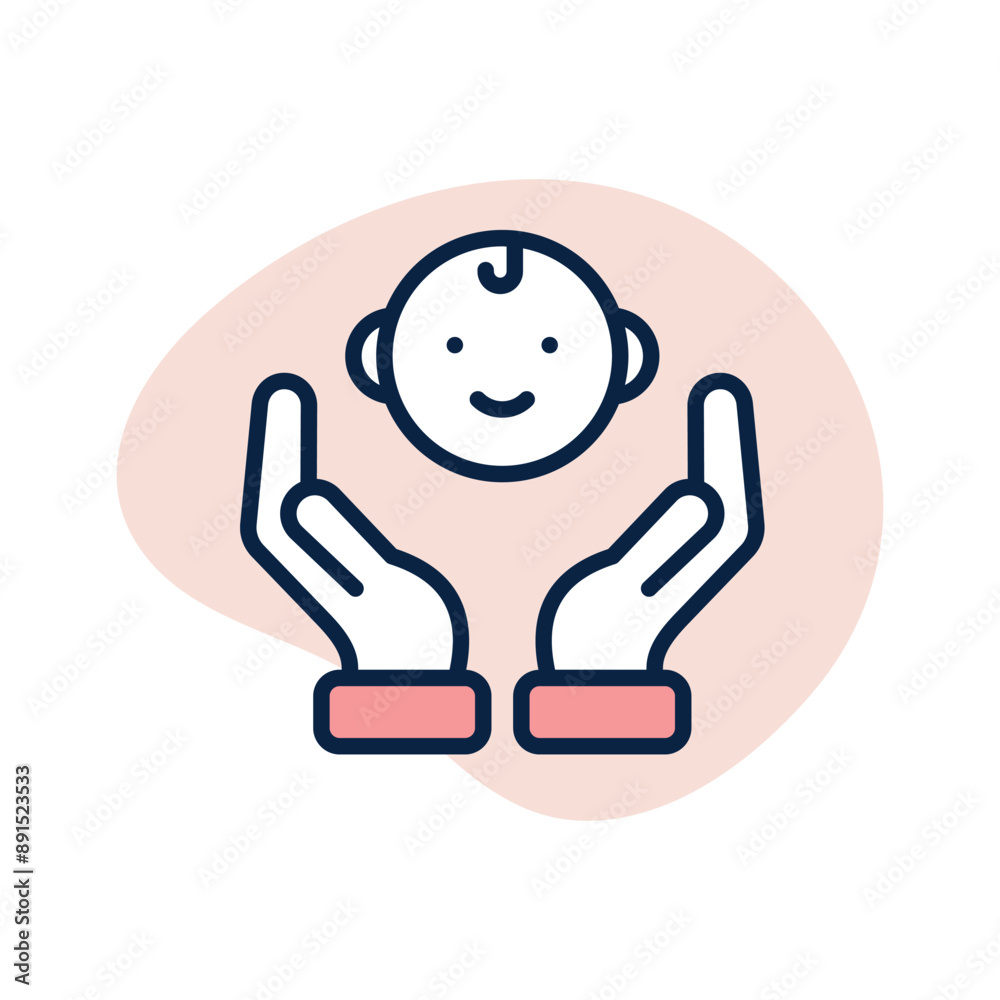 Baby on hands showing concept icon of baby care vector Baby on hands showing concept icon of baby care vector