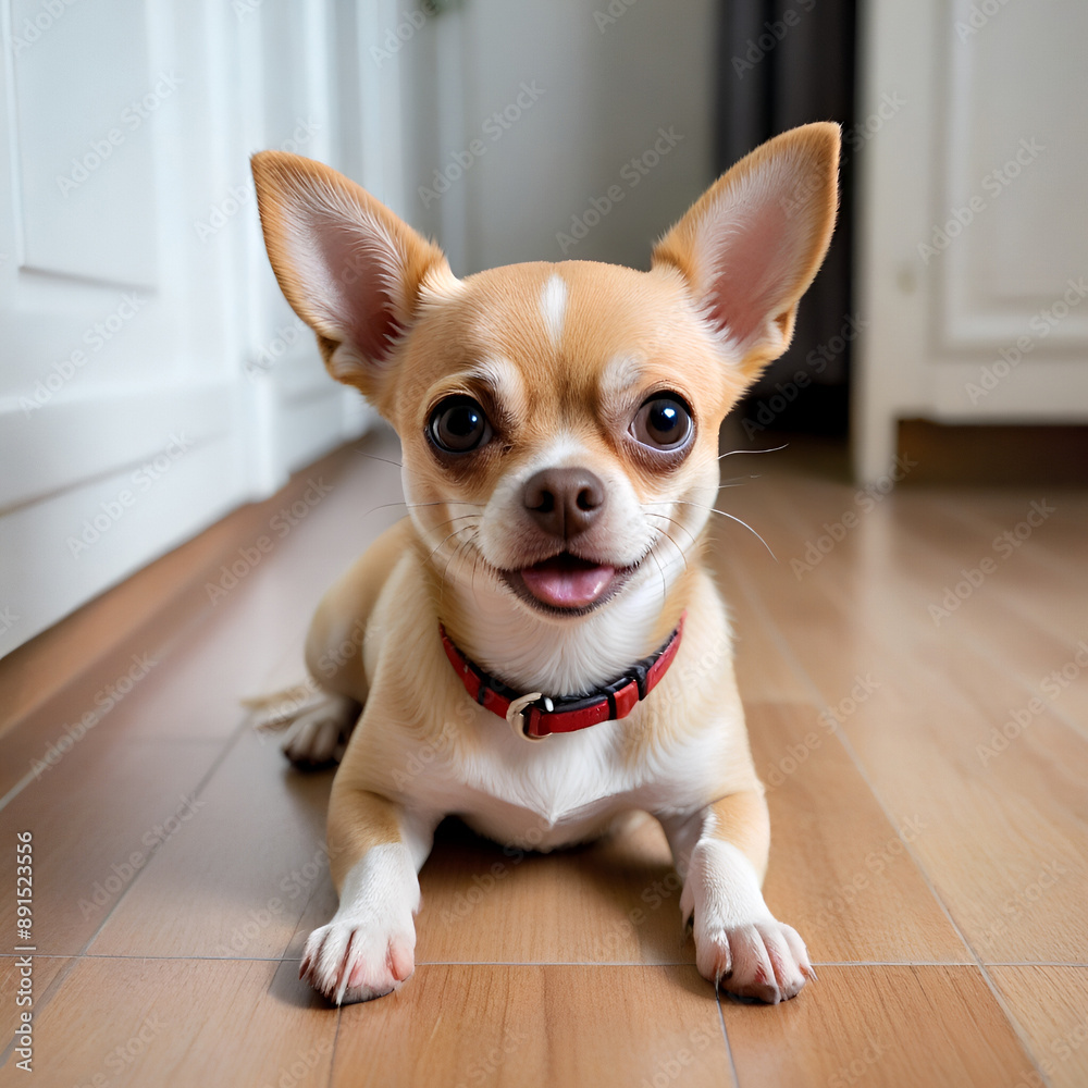 Adorable Chihuahua Puppy Relaxing on Hardwood Floor in Bright Modern Home Generative AI Adorable Chihuahua Puppy Relaxing on Hardwood Floor in Bright Modern Home Generative AI