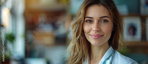 Smiling Doctor with Stethoscope in a Warmly Lit Office