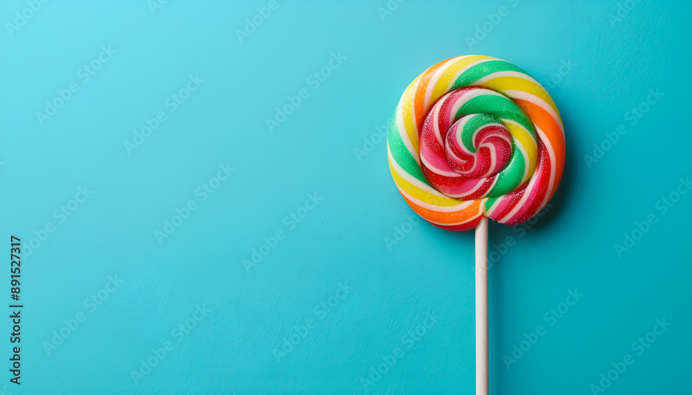 Tasty lollipop on turquoise background, top view Tasty lollipop on turquoise background, top view