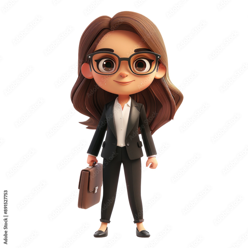 Cute cartoon businesswoman character standing confidently on a white background She is wearing a tailored suit and holding a briefcase Her modern and approachable appearance makes her perfect for use Cute cartoon businesswoman character standing confidently on a white background She is wearing a tailored suit and holding a briefcase Her modern and approachable appearance makes her perfect for use