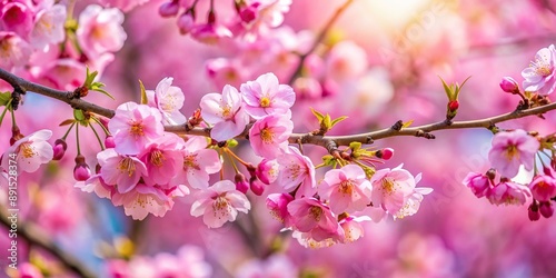 Close up of pink Japanese cherry blossoms blooming on tree branch, blooming, tree, branch, Spring, Japanese