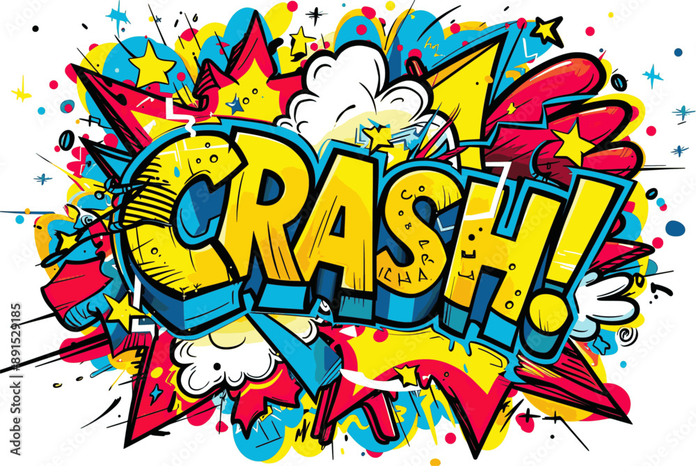 Vibrant and colorful comic book-style illustration badge featuring the word CRASH! isolated on a transparent background Vibrant and colorful comic book-style illustration badge featuring the word CRASH! isolated on a transparent background