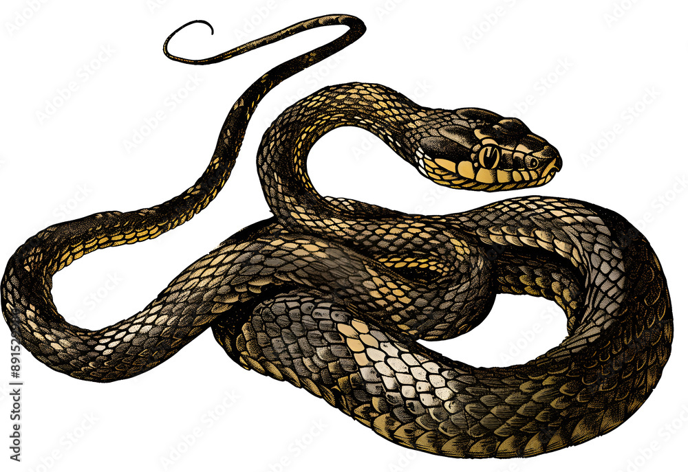 Fototapeta premium Vintage retro illustration of snake