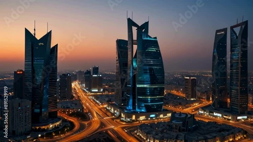 During the blue hour, the beautiful cityscape of Riyadh