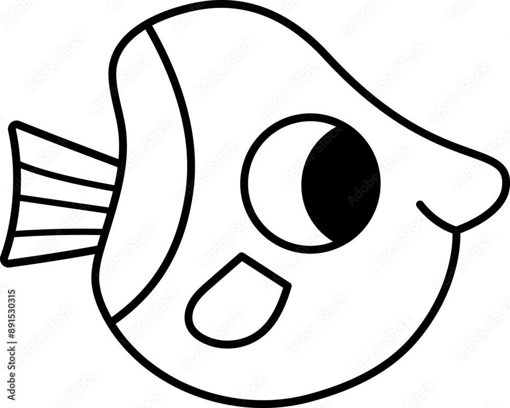 Vector black and white abstract fish icon. Under the sea line illustration or coloring page with cute funny creature. Ocean animal clipart. Cartoon underwater or marine clip art for children Vector black and white abstract fish icon. Under the sea line illustration or coloring page with cute funny creature. Ocean animal clipart. Cartoon underwater or marine clip art for children