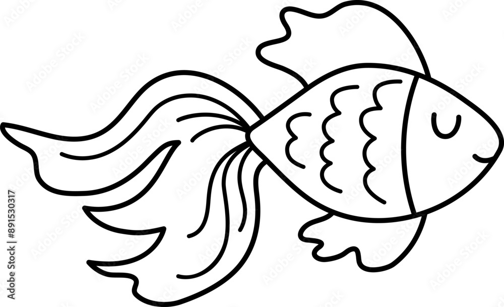 Vector black and white abstract fish icon. Under the sea line illustration or coloring page with cute funny creature. Ocean animal clipart. Cartoon underwater or marine clip art for children Vector black and white abstract fish icon. Under the sea line illustration or coloring page with cute funny creature. Ocean animal clipart. Cartoon underwater or marine clip art for children